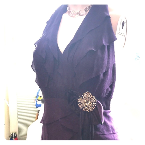 Tadashi halter party dress Evening purple Eggplant rhinestone pin sz 4 vintage - Picture 4 of 9